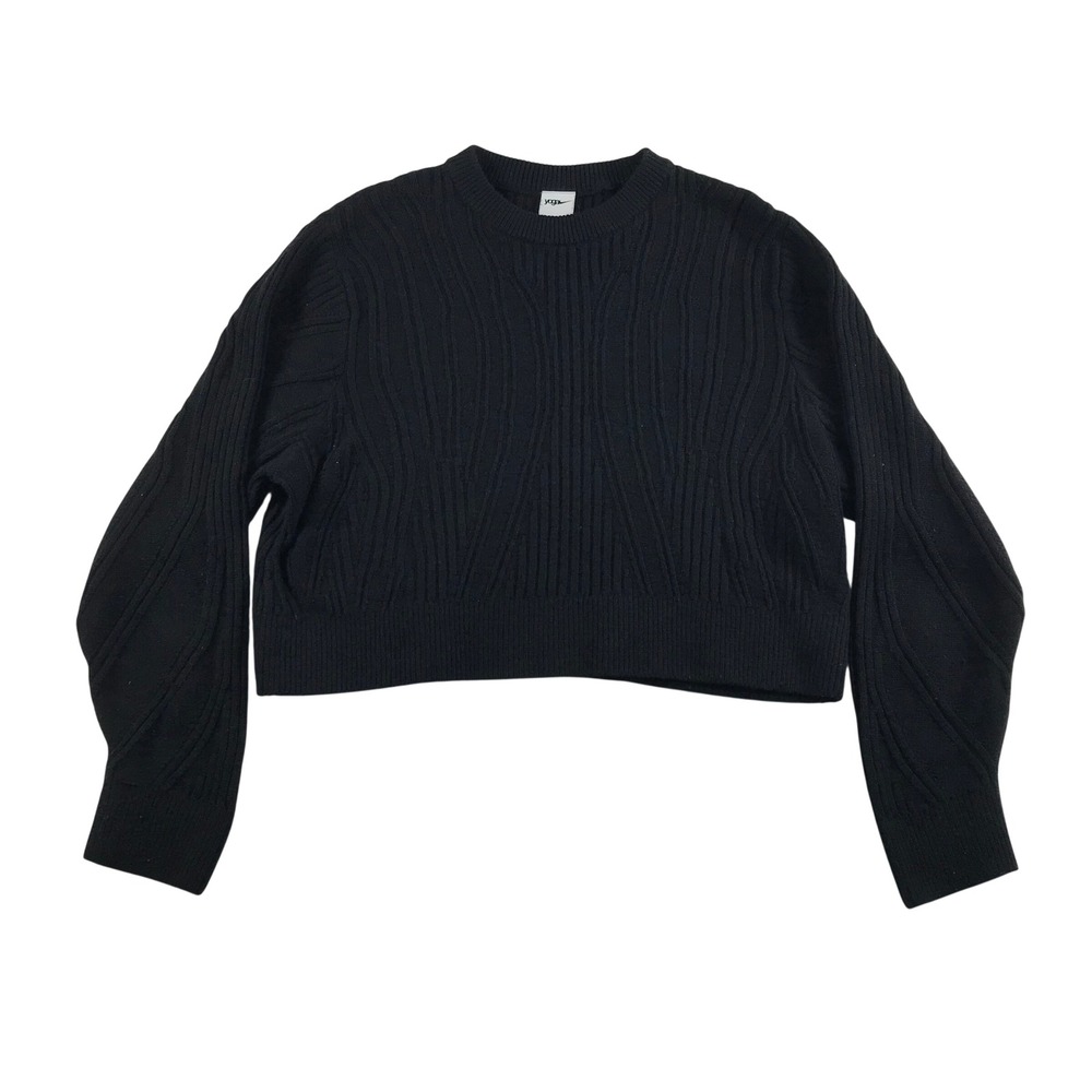Nike Yoga Luxe Cropped Sweater Women's Medium Black Wool Blend Ribbed DM6992-010